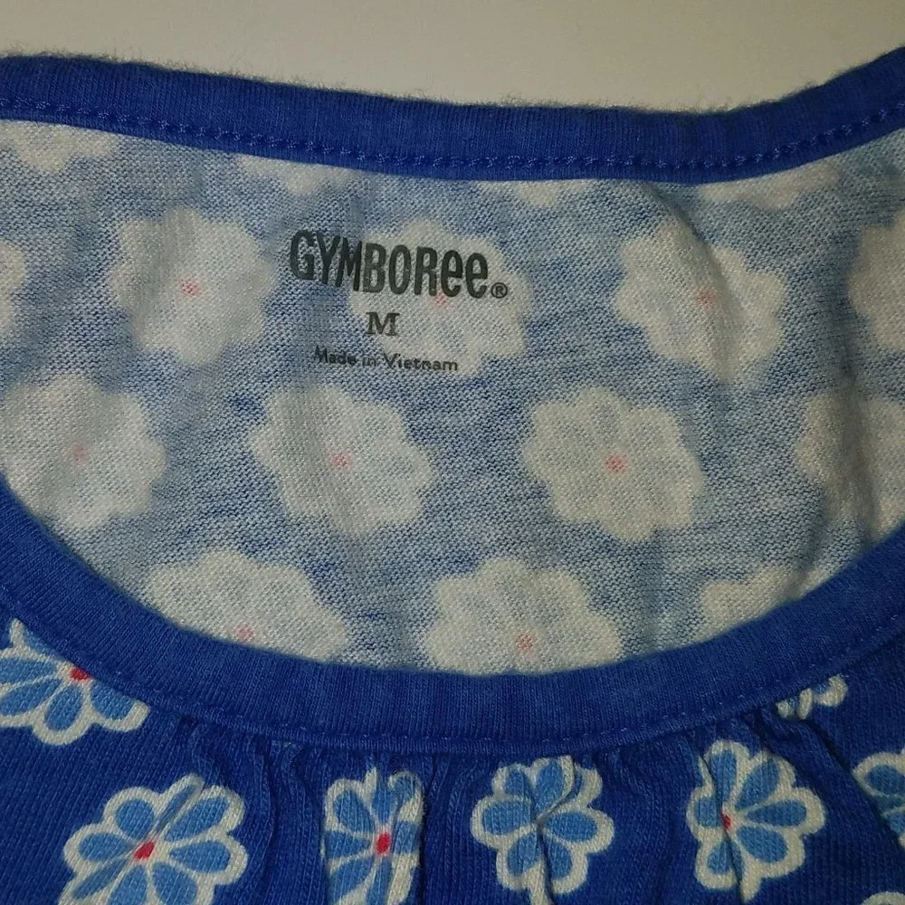 Gymboree Blue Floral Daisy Shirt Girls Medium Short-Sleeves 100% Cotton